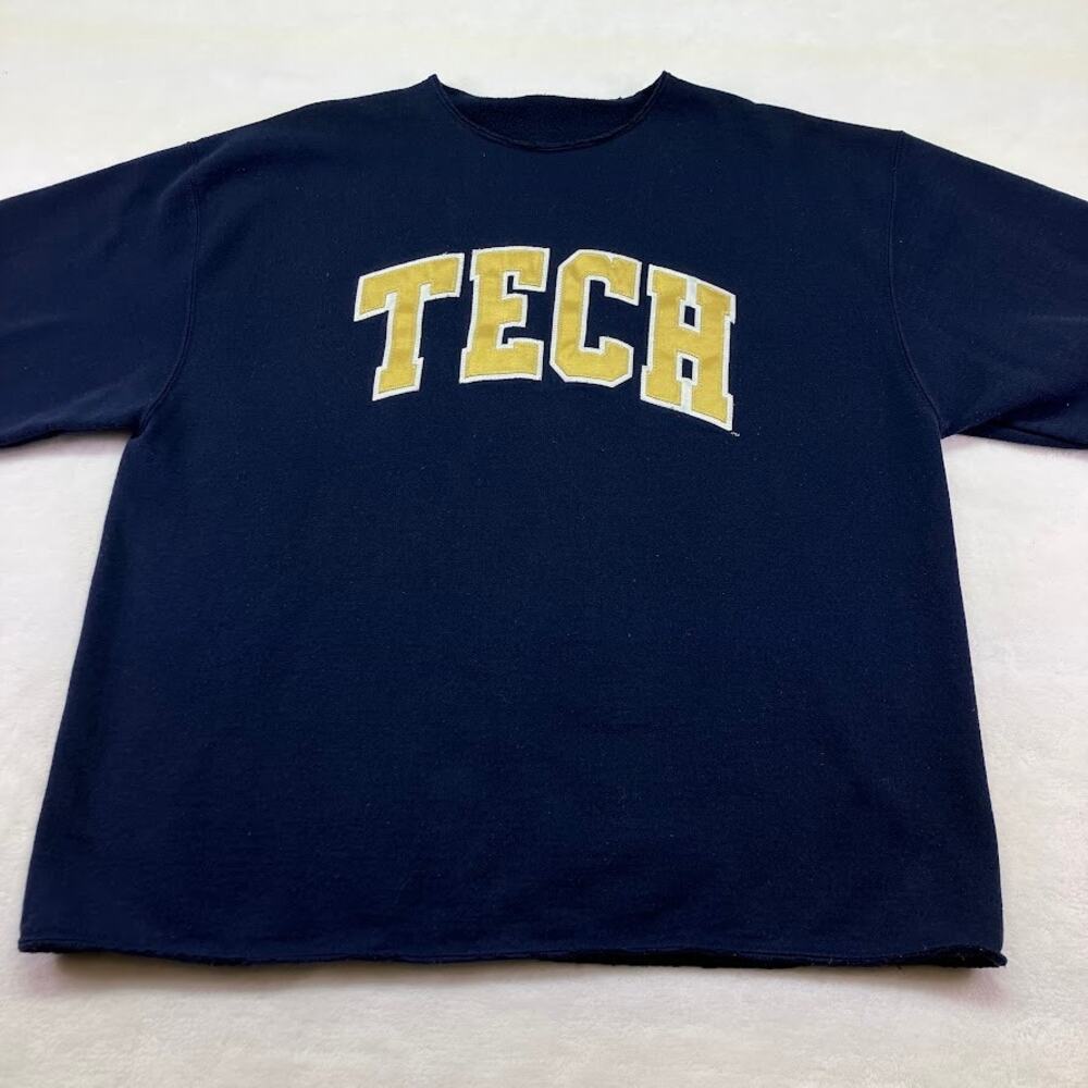 Vintage Georgia Tech Sweatshirt Cropped Cut Off Reverse Weave Navy Sweatshirt XL